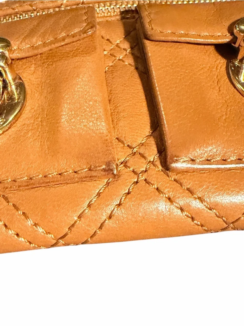 Marc Jacobs Quilted Leather Wallet in Vibrant Orangish Tan with Gold Hardware